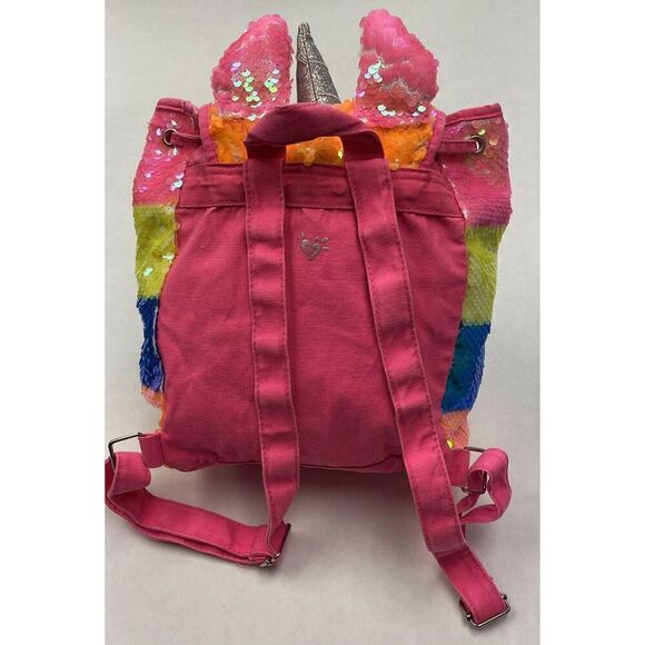 Justice Rainbow Unicorn Flip Sequin Mini Backpack Rucksack Horn Ears 12X8X4 - Picture 3 of 11